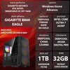 Na zdjęciu znajduje się komputer z widocznymi specyfikacjami: karta graficzna GIGABYTE GEFORCE RTX 5070Ti WINDFORCE OC SFF 16GB, płyta główna GIGABYTE B860 EAGLE, zasilanie DEEPCOOL PN850D 850W 80+GOLD, procesor INTEL CORE ULTRA 7 265KF, obudowa DEEPCOOL 