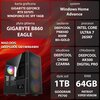 Na zdjęciu znajduje się komputer z widocznymi specyfikacjami: karta graficzna GIGABYTE GEFORCE RTX 5070Ti WINDFORCE OC SFF 16GB, płyta główna GIGABYTE B860 EAGLE, zasilanie DEEPCOOL PN850D 850W 80+GOLD, procesor INTEL CORE ULTRA 7 265KF, obudowa DEEPCOOL 