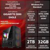 Na zdjęciu znajduje się komputer z widocznymi specyfikacjami: karta graficzna GIGABYTE GEFORCE RTX 5080 WINDFORCE SFF 16GB, płyta główna GIGABYTE Z890 EAGLE, zasilanie DEEPCOOL PN850D 850W 80+GOLD, procesor INTEL CORE ULTRA 7 265KF, obudowa DEEPCOOL CH560