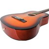 Na zdjęciu widoczna jest klasyczna gitara w wykończeniu sunburst, z sześcioma strunami i jasnym, drewnianym korpusem. Instrument ma ciemniejsze krawędzie i mostek z białymi kołkami.