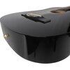 Czarna gitara klasyczna z widocznym mostkiem i strunami, o błyszczącej powierzchni. Na zdjęciu nie ma widocznych napisów ani logo.