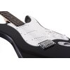 Czarna gitara elektryczna z białym pickguardem, posiada sześć strun, trzy przetworniki single-coil oraz trzy pokrętła i przełącznik. Mostek jest metalowy, a gryf ma ciemne podstrunnice z jasnymi progami.