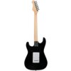 Czarno-brązowa gitara elektryczna z widocznym tyłem, posiada jasny gryf i metalowe klucze. Na korpusie znajdują się dwie prostokątne płytki mocujące.