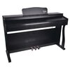 Czarne pianino cyfrowe z trzema pedałami u dołu, na górnej części widoczne jest logo "V-TONE". Instrument ma prostą, elegancką konstrukcję z wykończeniem w ciemnym kolorze.