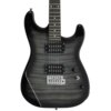Gitara elektryczna w kolorze szarym z widocznymi dwoma przetwornikami, mostkiem i pokrętłami na korpusie. Instrument ma wykończenie z widocznym wzorem drewna i sześć strun.