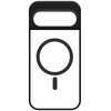 Przezroczysto-czarne etui na telefon z dużym, czarnym okręgiem i pionową kreską na środku. Górna część etui ma wycięcie na aparat.