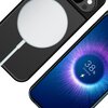 Czarne etui z przezroczystym elementem na tylnej części, obok smartfona z wyświetlaczem pokazującym animację ładowania z napisem "38% Charging".
