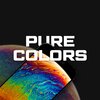 Na zdjęciu widoczny jest fragment telefonu z kolorowym, abstrakcyjnym wzorem na ekranie, a w tle znajduje się napis "PURE COLORS" na czarnym tle.
