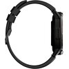 Czarny smartwatch z widocznym bocznym profilem, ukazujący pasek i obudowę urządzenia. Brak widocznych napisów lub logo.