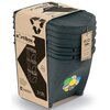 Na zdjęciu widoczny jest antracytowy kosz na śmieci z trzema pojemnikami o pojemności 25 litrów każdy, opakowany w karton z nadrukiem "sortibox", "eco wood collection" oraz logo recyklingu. Na kartonie znajduje się również napis "keden" oraz ilustracja pr