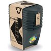 Na zdjęciu widoczny jest antracytowy kosz na śmieci z serii "Sortibox" o pojemności 4 x 25 litrów, z ekologicznym oznaczeniem "eco wood collection" i logo "keden". Na opakowaniu znajduje się symbol recyklingu oraz napis "up to 30% of wood".