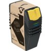 Czarny kosz na śmieci z kolorowymi pokrywami, zapakowany w karton z nadrukiem "sortibox" oraz logo "keden". Na opakowaniu widnieje informacja "4 x 25L".