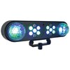 Mobilny zestaw oświetleniowy LIGHT4ME Belka LED Par Magic Bar składa się z dwóch dużych, kolorowych reflektorów po bokach oraz ośmiu mniejszych diod LED w centralnej części. Urządzenie jest zamontowane na uchwycie, a reflektory emitują różnobarwne światło