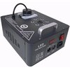 Czarna wytwornica dymu z metalowym uchwytem na górze, posiada widoczne przyciski, złącza oraz napisy: "LED FOG MACHINE", "LIGHT4ME VESU 1200W V2", a także symbole certyfikatów CE i RoHS. Na urządzeniu znajduje się również ostrzeżenie: "WARNING: KEEP THIS 