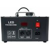 Czarna wytwornica dymu z napisem "LED FOG MACHINE" posiada wyświetlacz LED, przyciski MENU i ENTER, oraz złącza DMX-512 oznaczone jako "CONTROL INPUT" i "CONTROL OUTPUT". Widoczne są także symbole CE i RoHS, czerwony przełącznik z napisem "ON" i "OFF", or