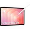 Tablet z wyświetlaczem o gradientowym tle w odcieniach różu i pomarańczu, z białym napisem "Galaxy Tab S11" oraz białym rysikiem umieszczonym obok ekranu.