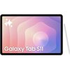 Tablet z wyświetlaczem prezentującym gradientowe tło w odcieniach różu i fioletu, z napisem "Galaxy Tab S11" w dolnej części ekranu. Obok tabletu znajduje się biały rysik.