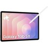 Tablet z wyświetlaczem o gradientowym tle w odcieniach różu i fioletu, z białym rysikiem umieszczonym nad ekranem. Na ekranie widoczny jest napis "Galaxy Tab S11".