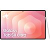 Na zdjęciu widoczny jest tablet z dużym ekranem, na którym wyświetlany jest gradientowy wzór w odcieniach różu i pomarańczu. W lewym dolnym rogu ekranu znajduje się biały napis "Galaxy Tab S11 Ultra", a obok tabletu leży biały rysik.