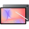 Tablet z wyświetlaczem o abstrakcyjnym, kolorowym tle, obok którego znajduje się biały rysik. Na ekranie widoczny jest napis "Galaxy Tab S10 Lite", a w tle widać fragment tylnej obudowy z logo "SAMSUNG".