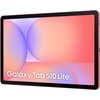 Czerwony tablet z dużym ekranem, na którym widoczna jest abstrakcyjna grafika w odcieniach różu i fioletu. W dolnej części ekranu znajduje się biały napis: "Galaxy Tab S10 Lite".