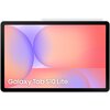 Tablet z wyświetlaczem o abstrakcyjnym, kolorowym tle w odcieniach różu i fioletu, z widocznym napisem "Galaxy Tab S10 Lite" na dole ekranu. Na górze tabletu znajduje się biały rysik.