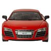 Czerwony zdalnie sterowany samochód z przodu, z widocznym logo Audi na masce i tablicą rejestracyjną z napisem "R8 GT". Samochód ma szczegółowo odwzorowane reflektory i kratkę chłodnicy.