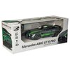 Pudełko z zdalnie sterowanym samochodem Mercedes-AMG GT R PRO w skali 1:16, z widocznym modelem auta w kolorze szarym z zielonymi paskami. Na opakowaniu znajdują się napisy: "Mercedes-AMG GT R PRO", "Scale 1:16 Radio Control", "AGE 6+", "2.4 GHz", oraz lo