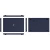 Na zdjęciu widoczny jest laptop w kolorze granatowym, przedstawiony z różnych perspektyw: z góry, z dołu oraz z boków. Na pokrywie laptopa znajduje się logo w kształcie litery "X".