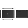 Na zdjęciu widoczny jest laptop w kolorze czarnym, przedstawiony z góry i z dołu, z widocznym logo "X" na pokrywie. Obok laptopa znajdują się jego boczne profile, ukazujące porty i złącza.