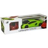 Pudełko zawiera zdalnie sterowany model samochodu Lamborghini Aventador LP700-4 w skali 1:18, w kolorze zielonym, z widocznym kontrolerem. Na opakowaniu znajdują się napisy: "Lamborghini Aventador LP700-4 Scale 1:18 Radio Control" oraz logo producenta.