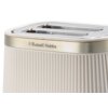 Kremowy toster z dwoma szczelinami na pieczywo, z widocznym logo "Russell Hobbs" na metalicznym wykończeniu. Obudowa tostera ma pionowe żłobienia.