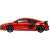 Czerwony, zdalnie sterowany model samochodu sportowego z czarnymi felgami i detalami, przypominający Audi R8 GT. Na boku pojazdu widoczny jest napis "GT".