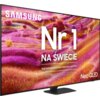 Na zdjęciu widoczny jest telewizor z kolorowym, abstrakcyjnym tłem na ekranie, z dużym napisem "Nr 1 NA ŚWIECIE" oraz mniejszym tekstem "Najczęściej kupowane telewizory od 19 lat". W lewym górnym rogu znajduje się logo "SAMSUNG", a w prawym dolnym rogu na