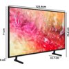 Telewizor z kolorowym, abstrakcyjnym wzorem na ekranie, z widocznymi wymiarami: 123,4 cm szerokości, 75,8 cm wysokości, 32,7 cm głębokości i 71 cm wysokości ekranu. Produkt opisany jako "Telewizor SAMSUNG UE55DU7172U 55" LED 4K Tizen TV HDMI 2.1".