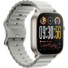 Srebrny smartwatch z szarym paskiem, na wyświetlaczu widoczna jest godzina 09:30:56, ikona serca z napisem "Heart 98 bpm" oraz wykres tętna. Na ekranie znajdują się także wskaźniki pogody i aktywności.