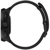 Czarny smartwatch z silikonowym paskiem, widoczny z boku, z trzema przyciskami na obudowie. Produkt nie posiada widocznych napisów ani logo.