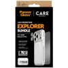 Opakowanie produktu zawiera napis "PanzerGlass CARE by PanzerGlass 3-IN-1 PROTECTION EXPLORER BUNDLE For Apple iPhone 17 Pro" oraz informacje o kompatybilności z MagSafe, przezroczystym etui Urban Explorer, ultra-cienkim szkle ochronnym i osłonie obiektyw