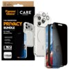 Opakowanie produktu PanzerGlass CARE zawiera zestaw ochronny 3w1 dla Apple iPhone 17 Pro, w tym przezroczyste etui, szkło prywatyzujące oraz osłonę obiektywu. Na opakowaniu widnieją napisy: "3-IN-1 PROTECTION PRIVACY BUNDLE", "MagSafe Compatible", "Urban 