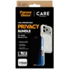 Opakowanie produktu "PanzerGlass CARE" zawiera zestaw ochronny 3w1 dla Apple iPhone 17 Pro, w tym przezroczyste etui, szkło prywatyzujące oraz osłonę obiektywu. Na opakowaniu widnieją napisy: "3-IN-1 PROTECTION PRIVACY BUNDLE", "MagSafe Compatible Urban E
