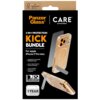 Opakowanie produktu "PanzerGlass Care" zawiera przezroczyste etui, szkło hartowane i osłonę obiektywu dla Apple iPhone 17 Pro Max, z napisem "3-IN-1 PROTECTION KICK BUNDLE". Widoczne są również informacje o kompatybilności z MagSafe, ochronie ekranu i obi