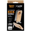 Opakowanie produktu "PanzerGlass Care" zawiera przezroczyste etui, szkło hartowane i osłonę obiektywu dla Apple iPhone 17 Pro, z napisem "3-IN-1 PROTECTION KICK BUNDLE". Widoczne są również informacje o kompatybilności z MagSafe, ochronie ekranu i obiekty