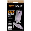 Opakowanie produktu "PanzerGlass Care" zawiera przezroczyste etui, szkło hartowane i osłonę obiektywu dla Apple iPhone 17, z tekstem: "3-IN-1 PROTECTION KICK BUNDLE", "MagSafe Compatible Kicksand Case", "Clear Ultra-Wide Fit Screen Protector", "Clear HOOP