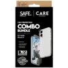 Opakowanie produktu zawiera napis "SAFE. CARE by PanzerGlass" oraz "3-IN-1 PROTECTION COMBO BUNDLE For Apple iPhone 17". Widoczne są również informacje o zawartości: "X-Ray Case, Clear Ultra-Wide Fit Screen Protector, Clear Camera Lens Protector" oraz iko