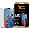 Opakowanie produktu PanzerGlass zawiera napis "Ultra-Wide Fit Screen Protection for: Apple iPhone 17/16 Pro" oraz "2-Way Privacy". Na opakowaniu widoczne są również informacje o odporności na uderzenia i zarysowania, ochronie przed upadkiem oraz zawartośc