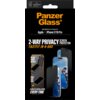 Czarne opakowanie produktu z logo "PanzerGlass" w kolorze pomarańczowym, zawierające informacje o "Ultra-Wide Fit Screen Protection for: Apple iPhone 17/16 Pro" oraz "2-WAY PRIVACY SCREEN PROTECTOR FASTFIT IN-A-BOX". Na opakowaniu znajdują się ilustracje 