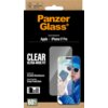 Opakowanie produktu "PanzerGlass" zawiera informacje o szkle hartowanym Ultra-Wide Fit EasyAligner do Apple iPhone 17 Pro, z cechami takimi jak odporność na zarysowania i ochrona przed upadkiem. Na opakowaniu widnieje również zdjęcie telefonu z nałożonym 