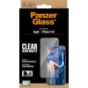 Opakowanie produktu "PanzerGlass" z napisem "Screen Protection for: Apple iPhone 17 Air" oraz "Clear Ultra-Wide Fit". Widoczne są także informacje o odporności na zarysowania i upadki, a także ikona z napisem "Easy Aligner Included" oraz oznaczenie "60% R