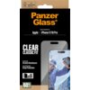 Na zdjęciu znajduje się opakowanie szkła hartowanego PanzerGlass Classic Fit Easyaligner do Apple iPhone 17/16 Pro. Widoczny jest tekst: "Clear Classic Fit", "Impact and Scratch Resistance", "Ground-breaking Drop Protection", "Easy Aligner Included", oraz