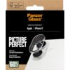 Opakowanie produktu PanzerGlass z napisem "Camera Lens Protection for: Apple | iPhone 17" oraz "PICTURE PERFECT". Widoczne są również hasła "Impact and Scratch Resistance", "Ground-breaking Drop Protection" oraz informacja "60% Recycled Glass".